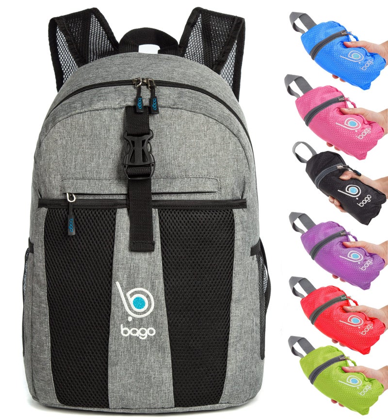 Bago Lightweight Small Hiking Backpack for Women and Men - 25L Travel Day Pack - Foldable Hiking Daypack Ultralight for Camping Outdoor Sports - Day Bag Packable Backpack for Travel (SnowGray) - Image 1